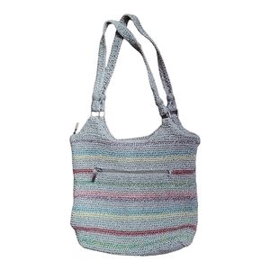 The Sak Belle Crochet Shoulder Bag inBeige/Taupe Multi Rainbow Stripe.